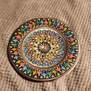 Hand-Painted Decorative Round Trivet with Floral Mosaic